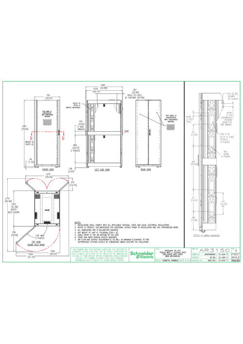 Podgląd Rysunek techniczny NetShelter SX, 42U, 750mm x 1070mm