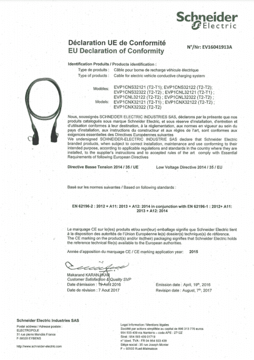 Podgląd Deklaracja zgodności EVLink podłączenie kablowe
