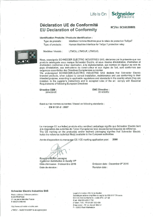 Podgląd Deklaracja zgodności Tesys T LTMCU LTMCUF LTMCUC