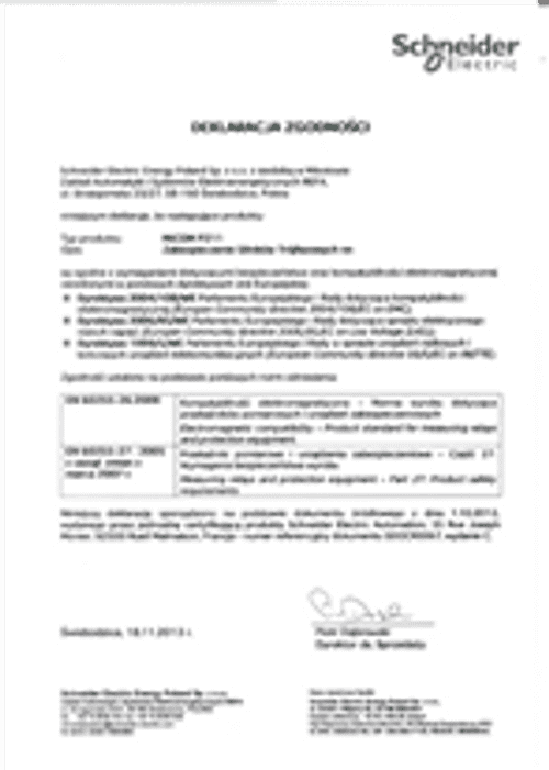 Podgląd Deklaracja zgodności MiCOM P211