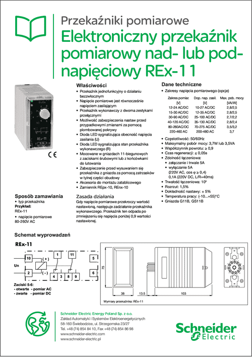 Podgląd Karta katalogowa elektroniczny pomiarowy przekaźnik napięciowy REx-11