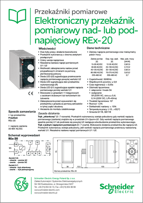 Podgląd Karta katalogowa elektroniczny pomiarowy przekaźnik napięciowy REx-20