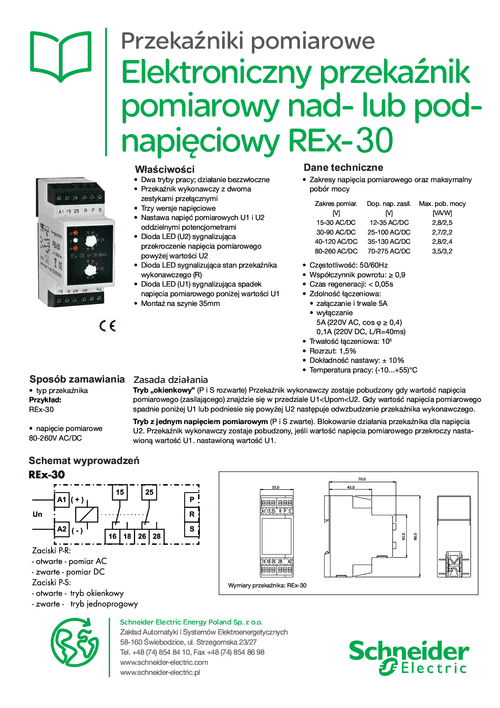 Podgląd Karta katalogowa elektroniczny pomiarowy przekaźnik napięciowy REx-30