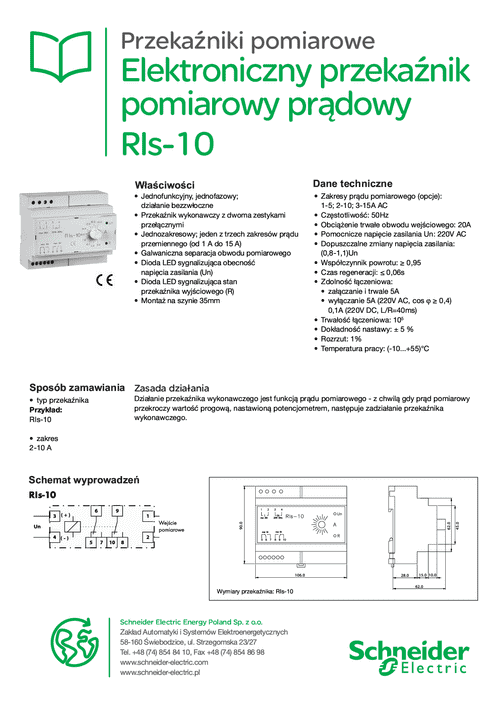 Podgląd Karta katalogowa elektroniczny przekaźnik pomiarowy prądowy RIs-10