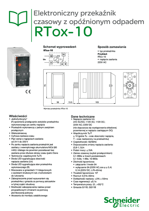 Podgląd Karta katalogowa elektroniczny przekaźnik czasowy z opóźnionym odpadem RTox-10