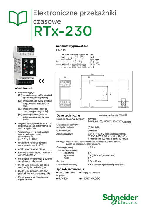 Podgląd Karta katalogowa przekaźniki czasowe RTx-230