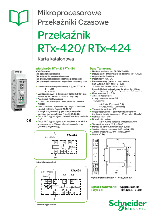 Podgląd Karta katalogowa uniwersalne przekaźniki czasowe RTx-420 RTx-424
