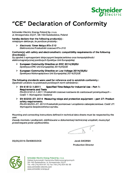 Podgląd Deklaracja zgodności elektroniczne przekaźniki czasowe RTx-310