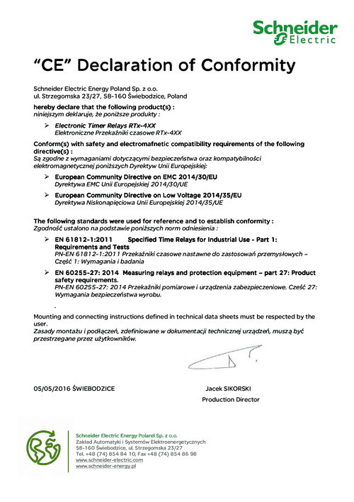 Podgląd Deklaracja zgodności uniwersalne przekaźniki czasowe RTx-4XX