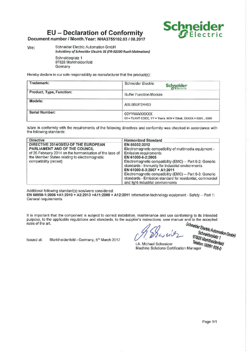 Podgląd Deklaracja zgodności moduł bufora ABL8BUF24400
