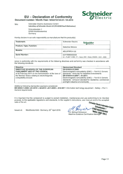 Podgląd Deklaracja zgodności moduł do zasilacza ABL8PRP24100