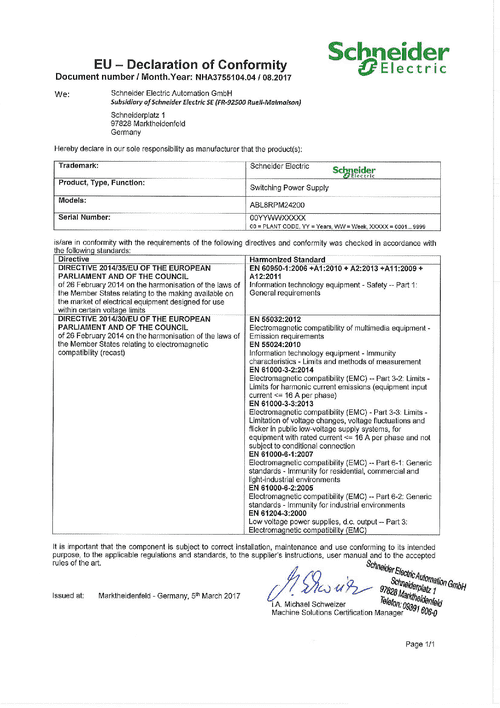 Podgląd Deklaracja zgodności zasilacz impulsowy ABL8RPM24200