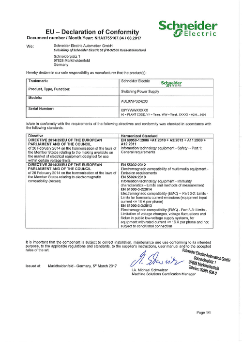 Podgląd Deklaracja zgodności zasilacz impulsowy ABL8WPS24200