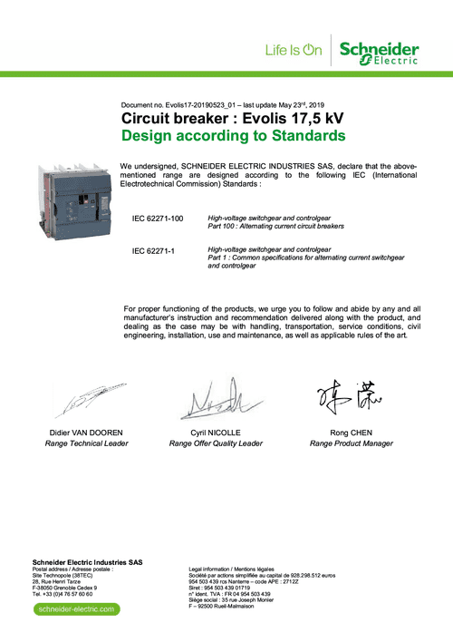 Podgląd Deklaracja zgodności Evolis 17,5 kV