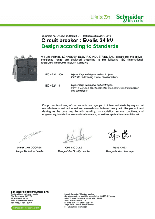 Podgląd Deklaracja zgodności Evolis 24 kV