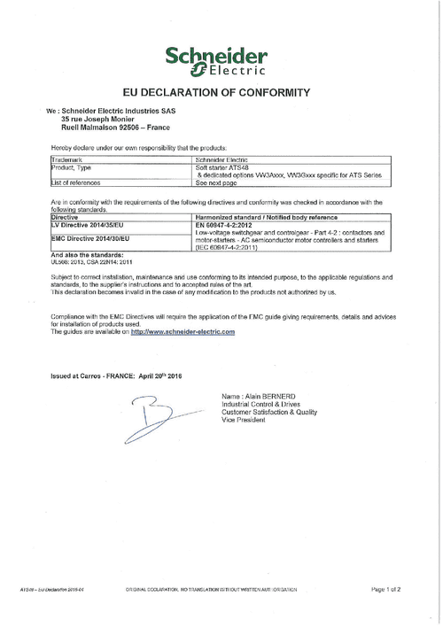 Podgląd Deklaracja zgodności softstart Altistart ATS48