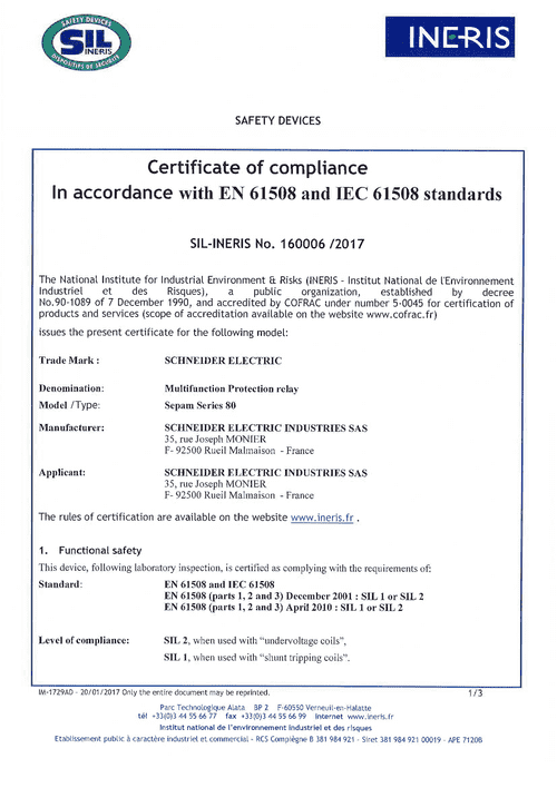 Podgląd Certyfikat IEC 61850 Sepam 80
