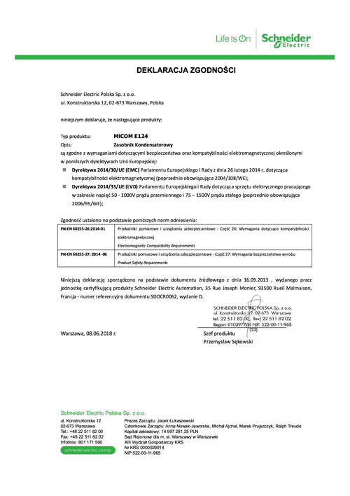 Podgląd Deklaracja zgodności MiCOM E124