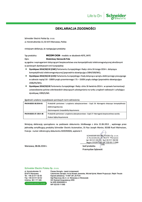 Podgląd Deklaracja zgodności MiCOM C434
